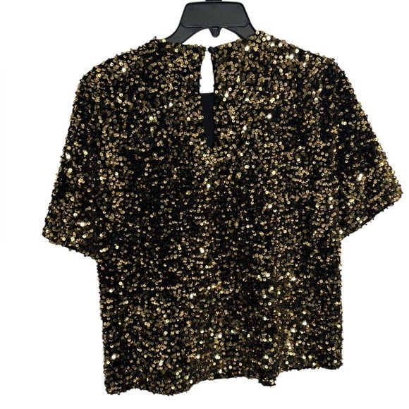 NWT Alex Marie Lia Gold Sequins Embroidered Crew Neck Short Sleeve Blouse Size S - Picture 6 of 11